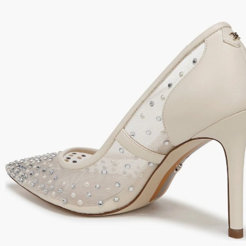 Sam Edelman Hazel Mesh Pointed Toe Crystal Bridal Heels Pumps 10 - Picture 3 of 5
